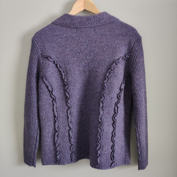 Herman Geist Purple Pure Wool Collared Button Sweater Jacket Size Small - Picture 8 of 11